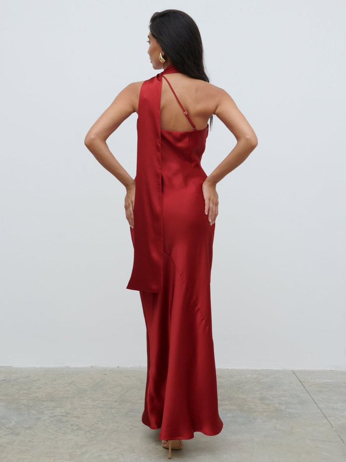 Lygia Is 5'9" & Wears Size UK 8|Sheree One Shoulder Sash Maxi Dress - Red