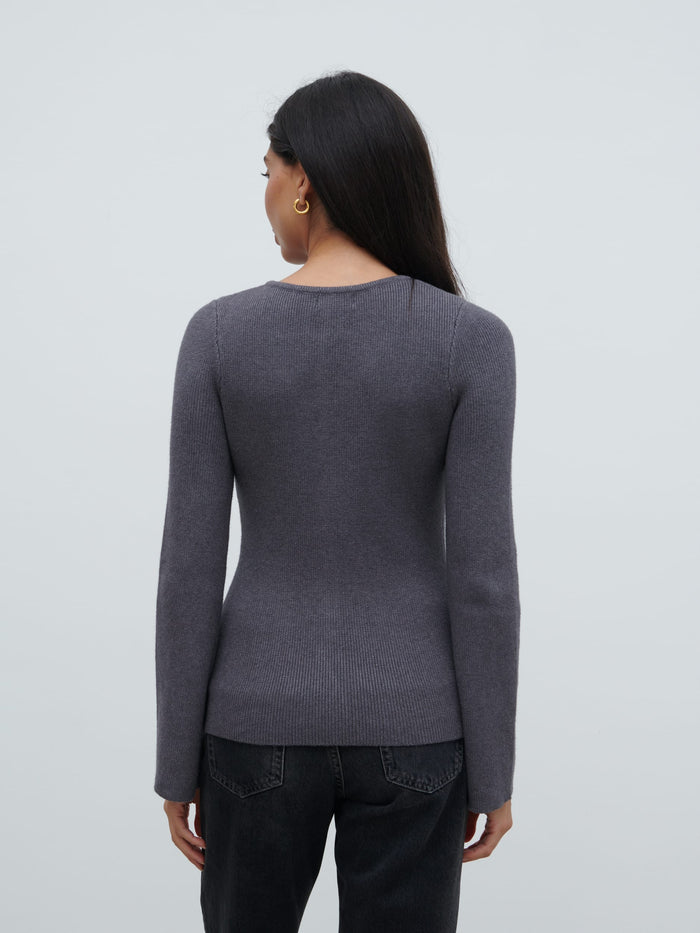 Lygia Is 5'9" & Wears Size UK S|Shyla Fitted Knit Cardigan - Charcoal