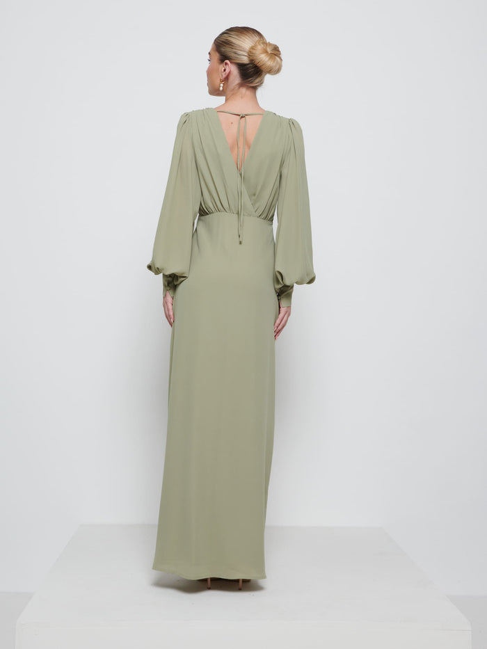 Taylor Is 5'9" & Wears Size UK 8|Sienna Chiffon Bridesmaid Dress - Olive