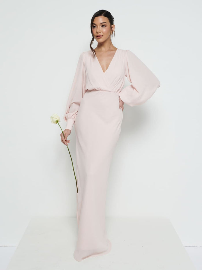 Marina Is 5'7.5" & Wears Size UK 8|Sienna Chiffon Bridesmaid Dress - Blush