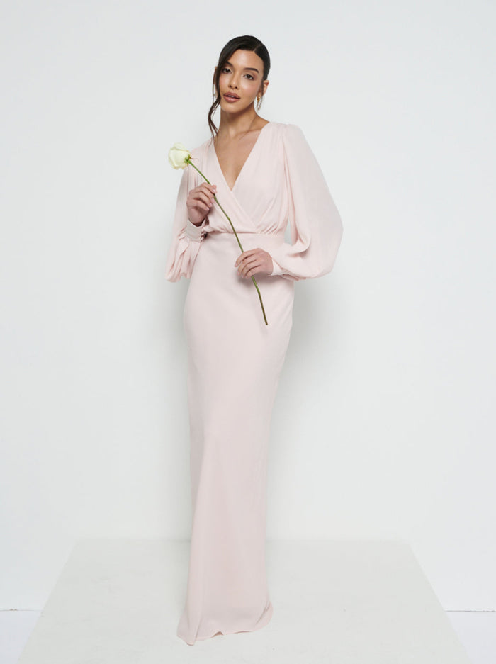 Marina Is 5'7.5" & Wears Size UK 8|Sienna Chiffon Bridesmaid Dress - Blush