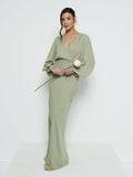 Marina Is 5'7.5" & Wears Size UK 8|Sienna Chiffon Bridesmaid Dress - Olive
