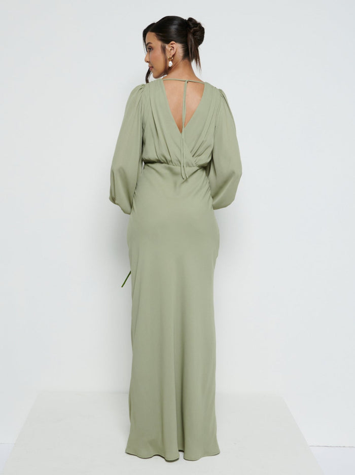 Marina Is 5'7.5" & Wears Size UK 8|Sienna Chiffon Bridesmaid Dress - Olive