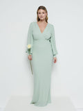 Theo Is 5'8.5" & Wears Size UK 12|Sienna Chiffon Bridesmaid Dress - Sage