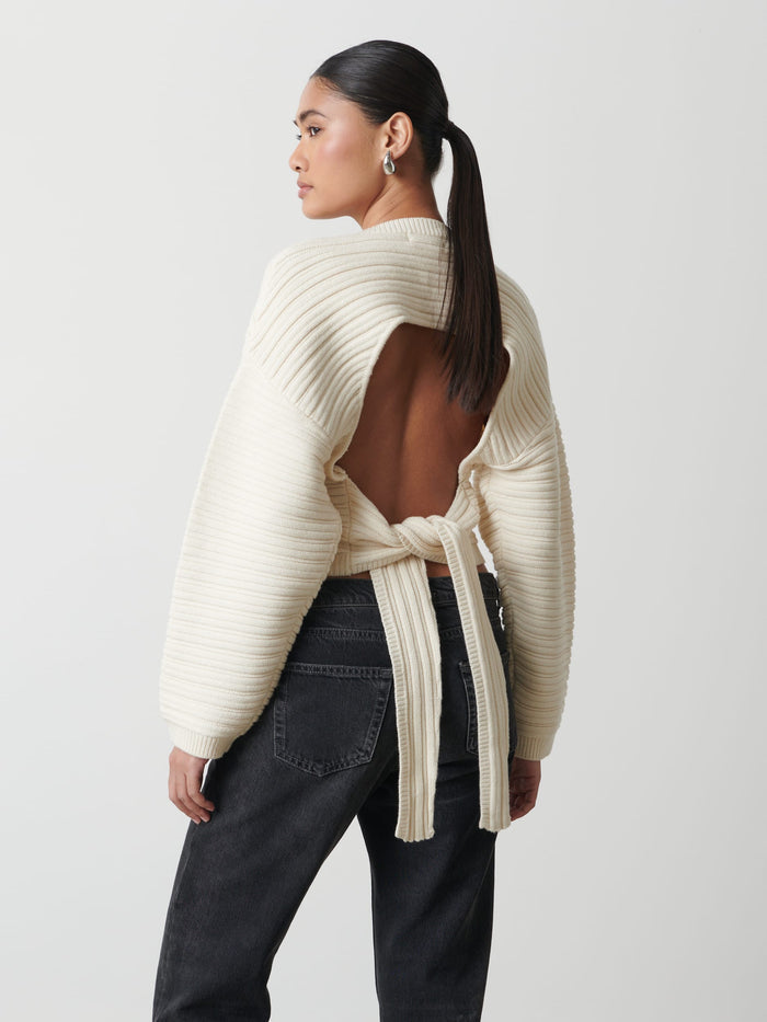 Candy Is 5'6" & Wears Size UK S|Simone Tie Back Jumper - Cream