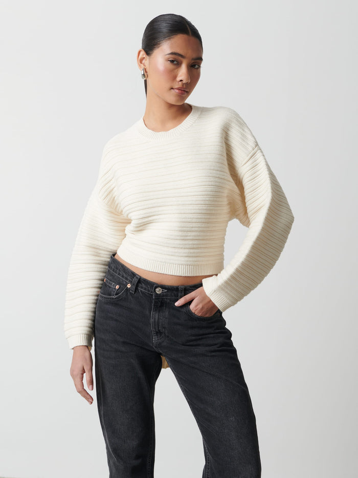 Candy Is 5'6" & Wears Size UK S|Simone Tie Back Jumper - Cream