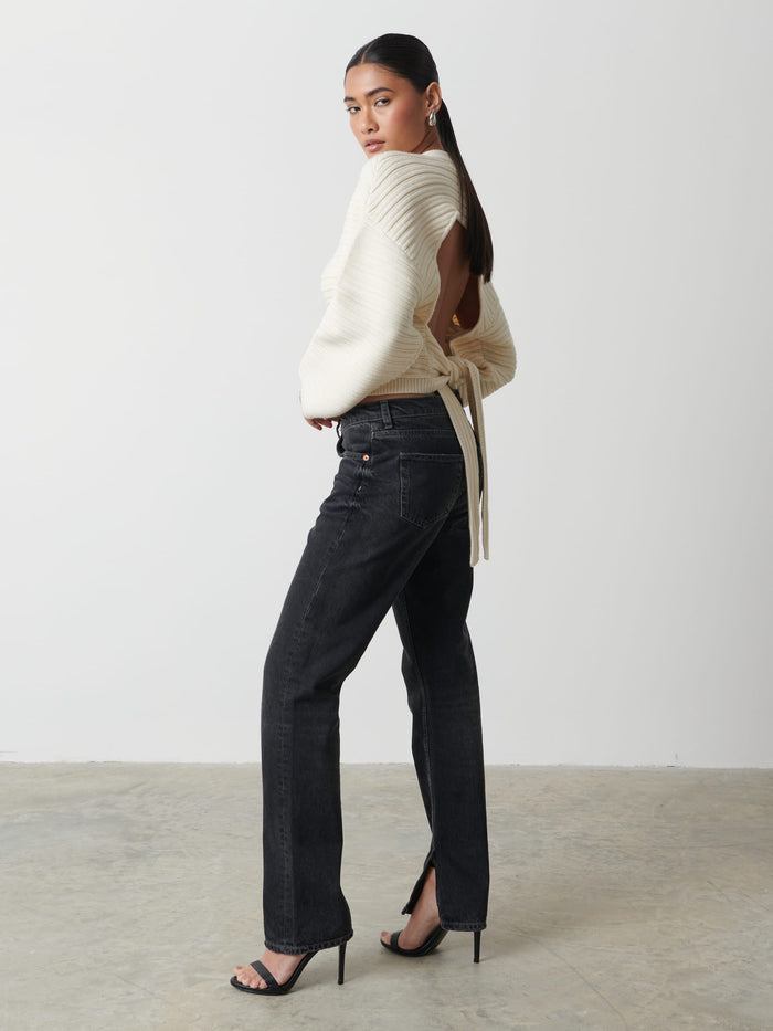 Candy Is 5'6" & Wears Size UK S|Simone Tie Back Jumper - Cream