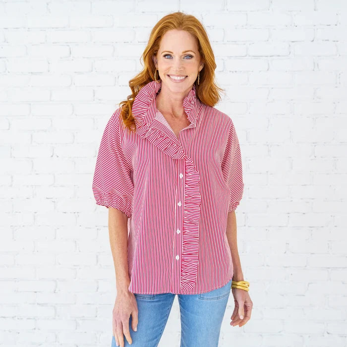 Caryn Lawn Sissy Stripe Top Red