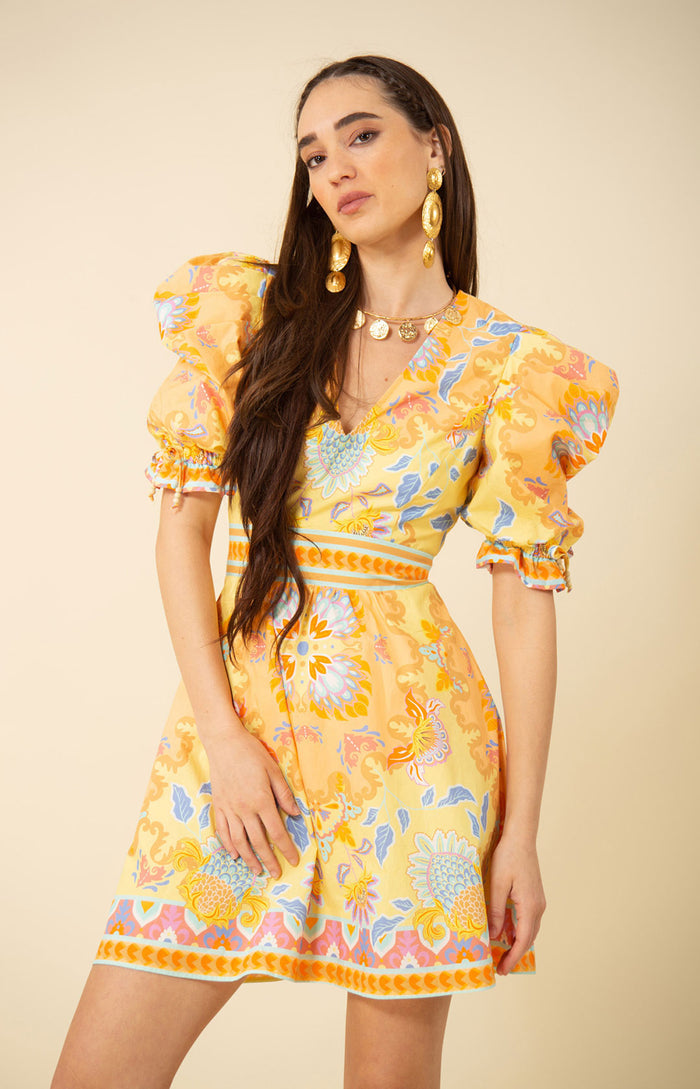 Skylar Poplin Puff Sleeve Dress, color_yellow