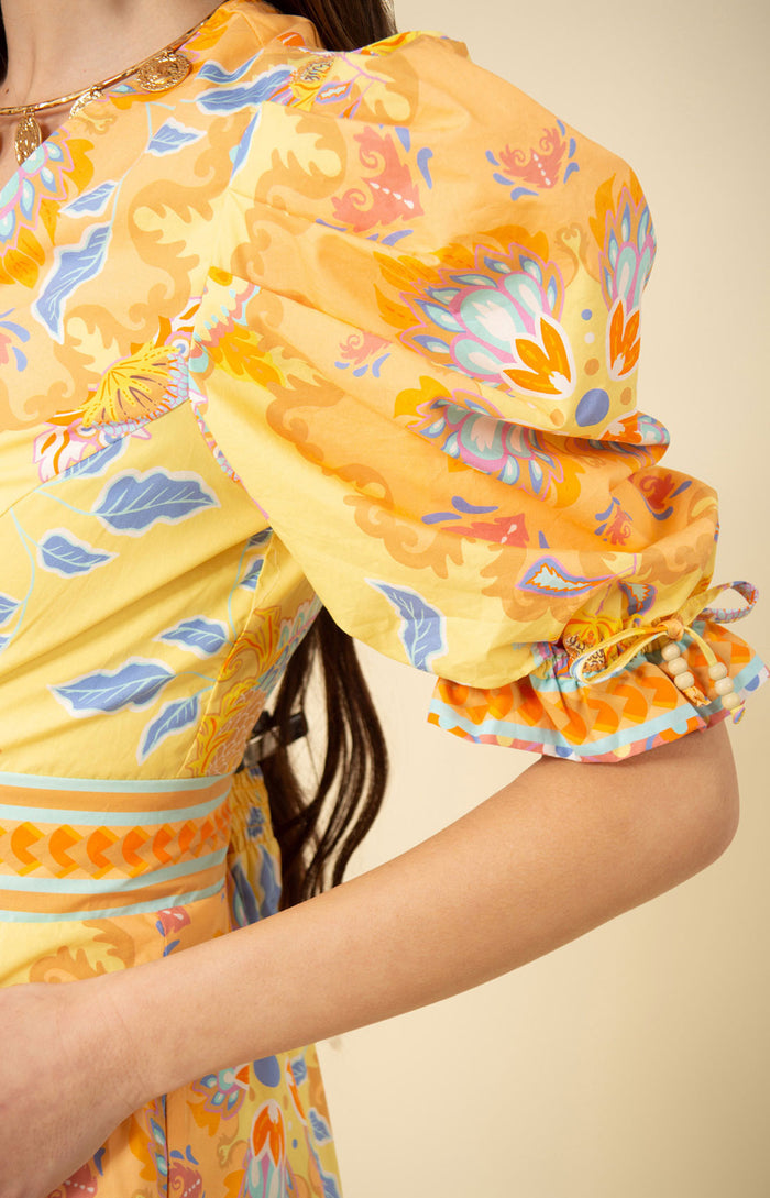 Skylar Poplin Puff Sleeve Dress, color_yellow