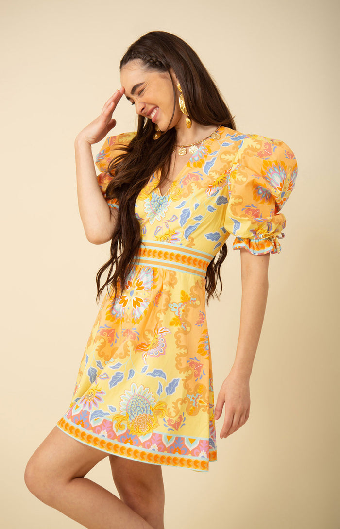Skylar Poplin Puff Sleeve Dress, color_yellow