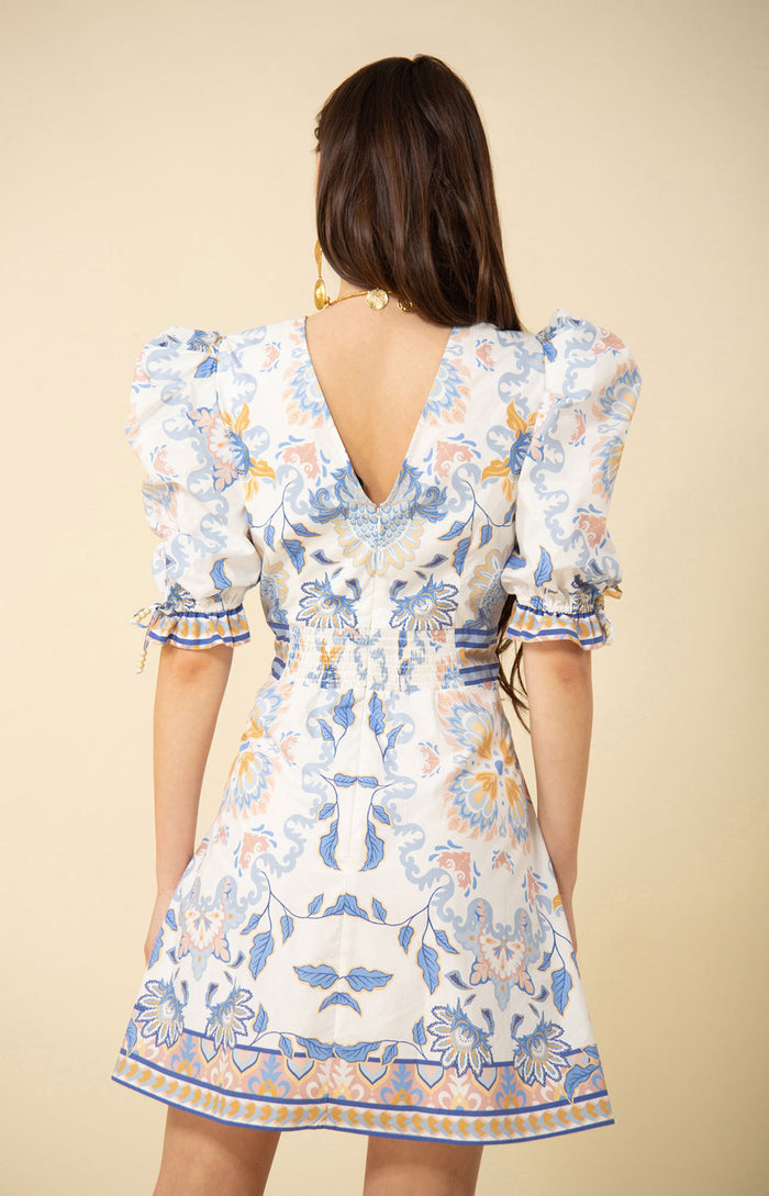 Skylar Poplin Puff Sleeve Dress, color_ivory