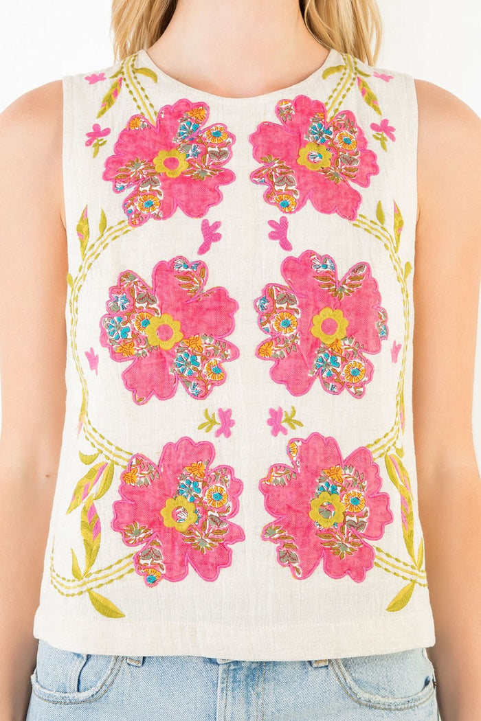 Sleeveless Floral Top | Natural