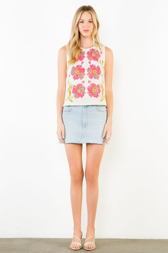 Sleeveless Floral Top | Natural