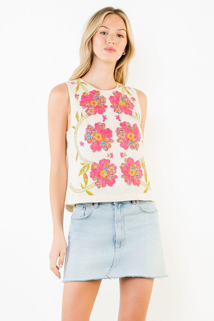 Sleeveless Floral Top | Natural