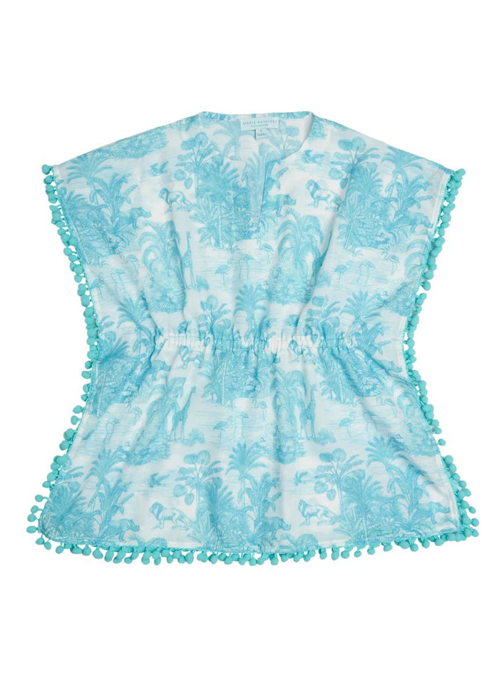 Caftans Marie Raxevsky Sleeveless Pom Pom Caftan Jungle Turquoise Apoella