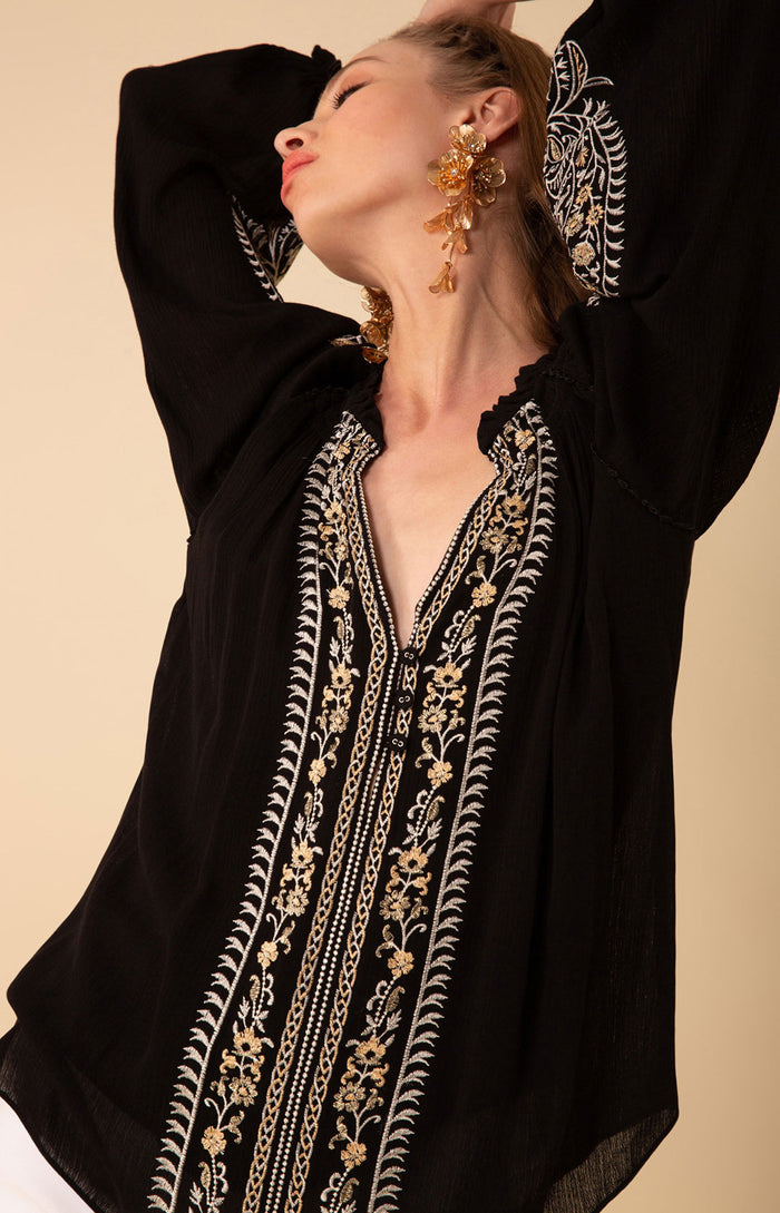 Sloane Embroidered Top, color_black