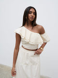 Sachi Is 5’7” & Wears Size UK 8|Sol Ruffle Cropped Top - Natural