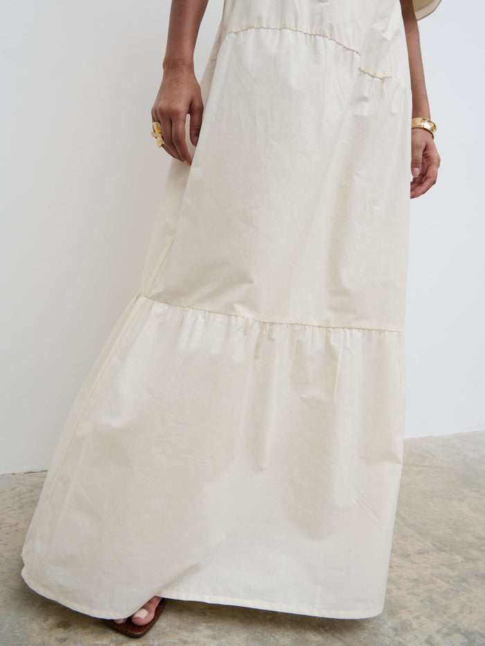 Sachi Is 5’7” & Wears Size UK 8|Sol Ruffle Maxi Skirt - Natural