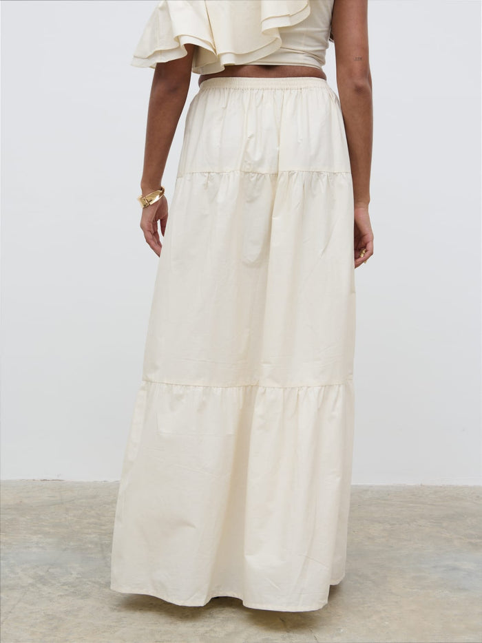 Sachi Is 5’7” & Wears Size UK 8|Sol Ruffle Maxi Skirt - Natural