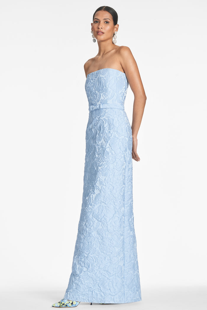 SOPHIA ICE BLUE JACQUARD COLUMN GOWN