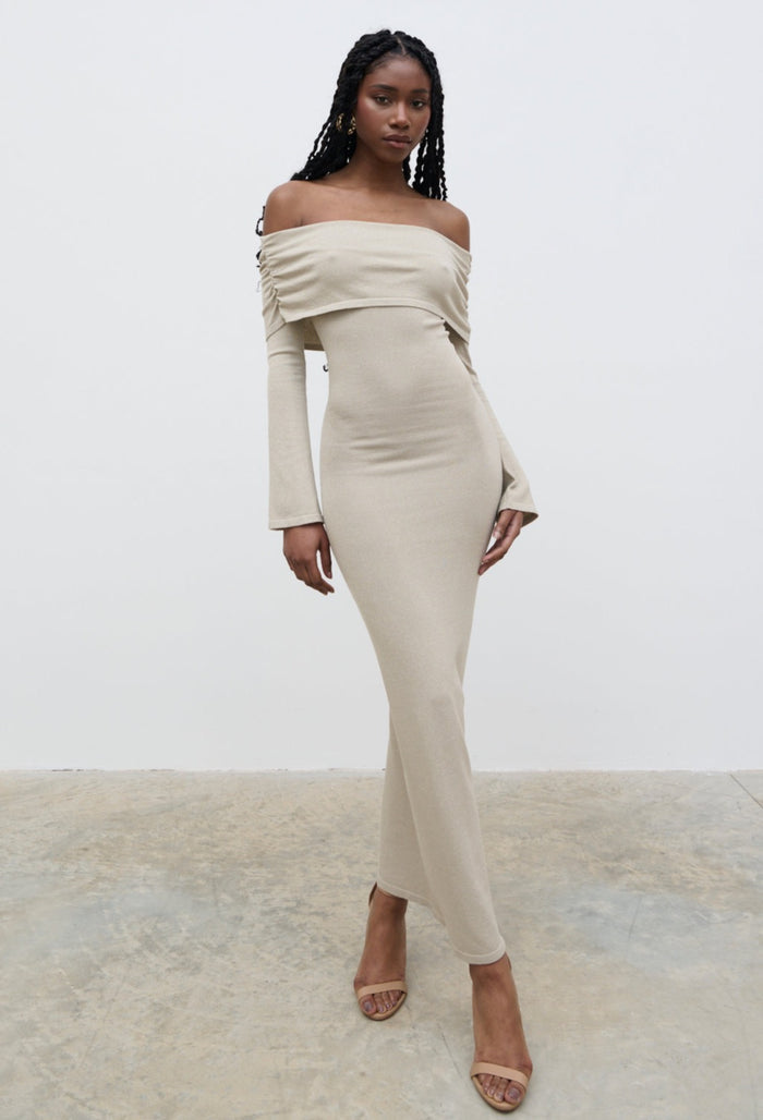 Shilloh Is 5'9" & Wears Size UK S|Soreya Glitter Maxi Dress - Gold