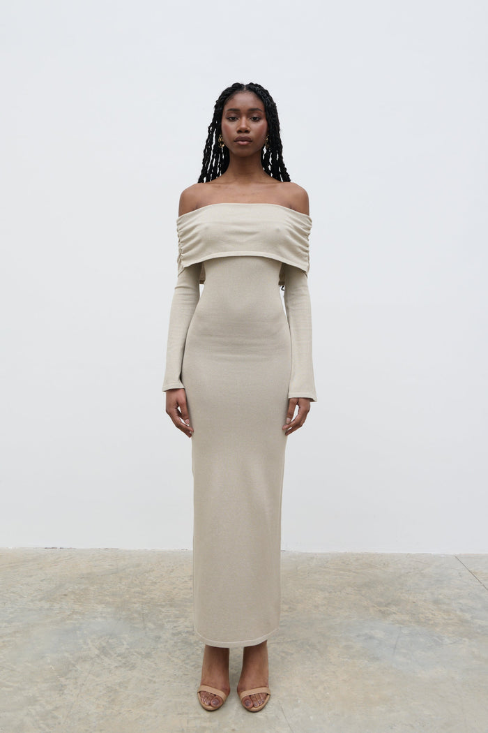 Shilloh Is 5'9" & Wears Size UK S|Soreya Glitter Maxi Dress - Gold