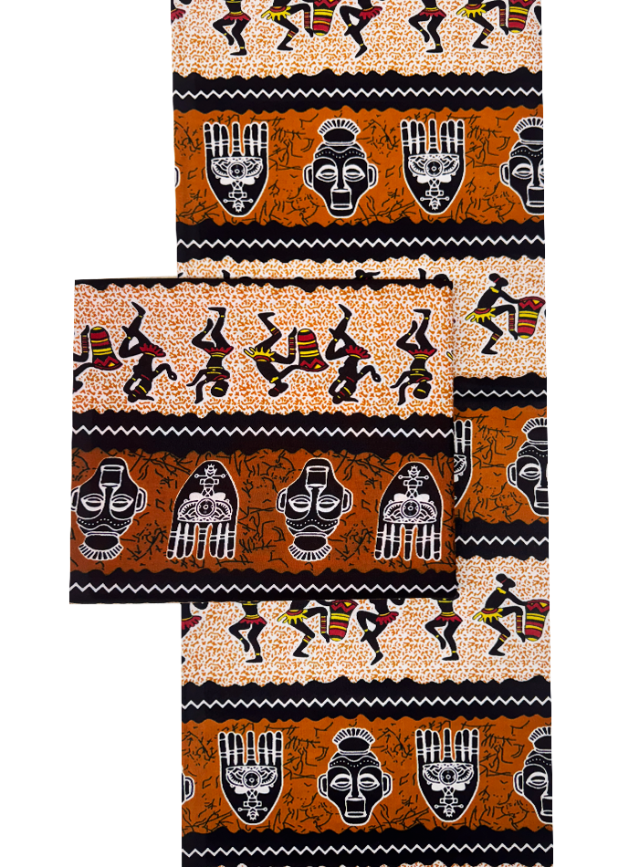 Stone Brick Red Yellow White Black Hollandais Print Fabric