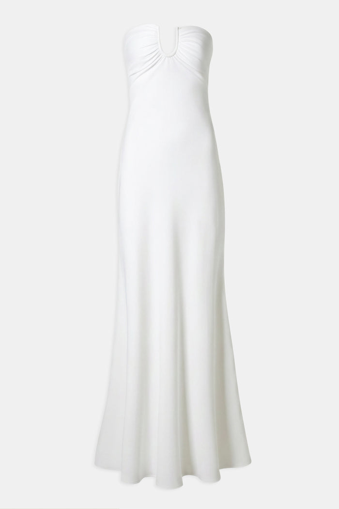 Strapless Ruched Bust Column Maxi Dress - White