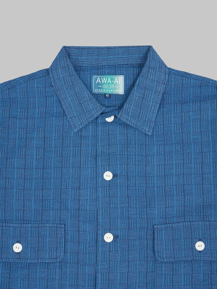 studio dartisan awa ai natural indigo plaid shirt front details