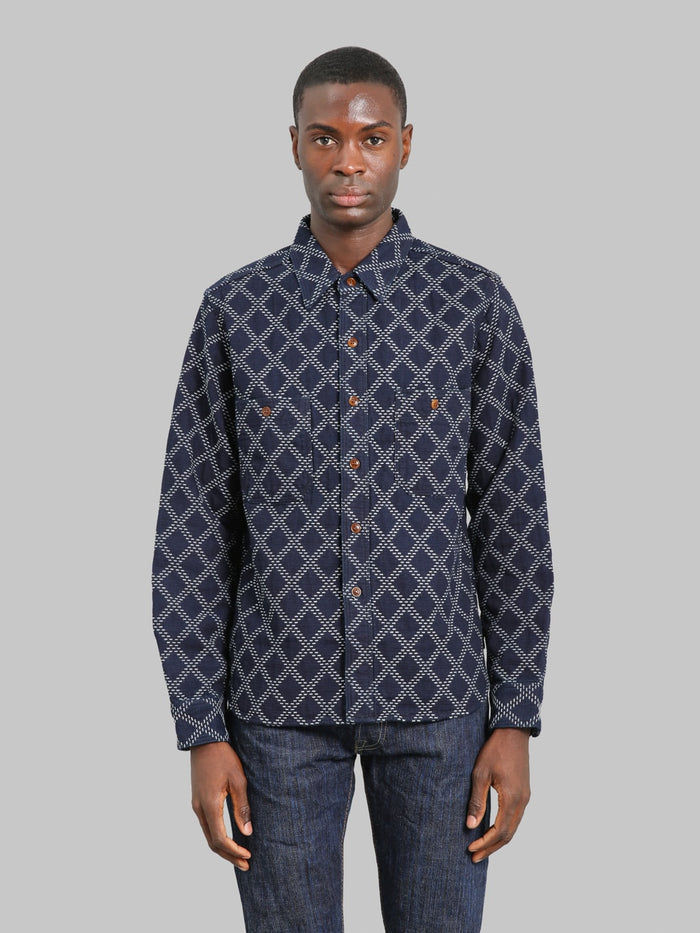 Studio D'Artisan 5728 Indigo Sashiko Dobby Shirt fit