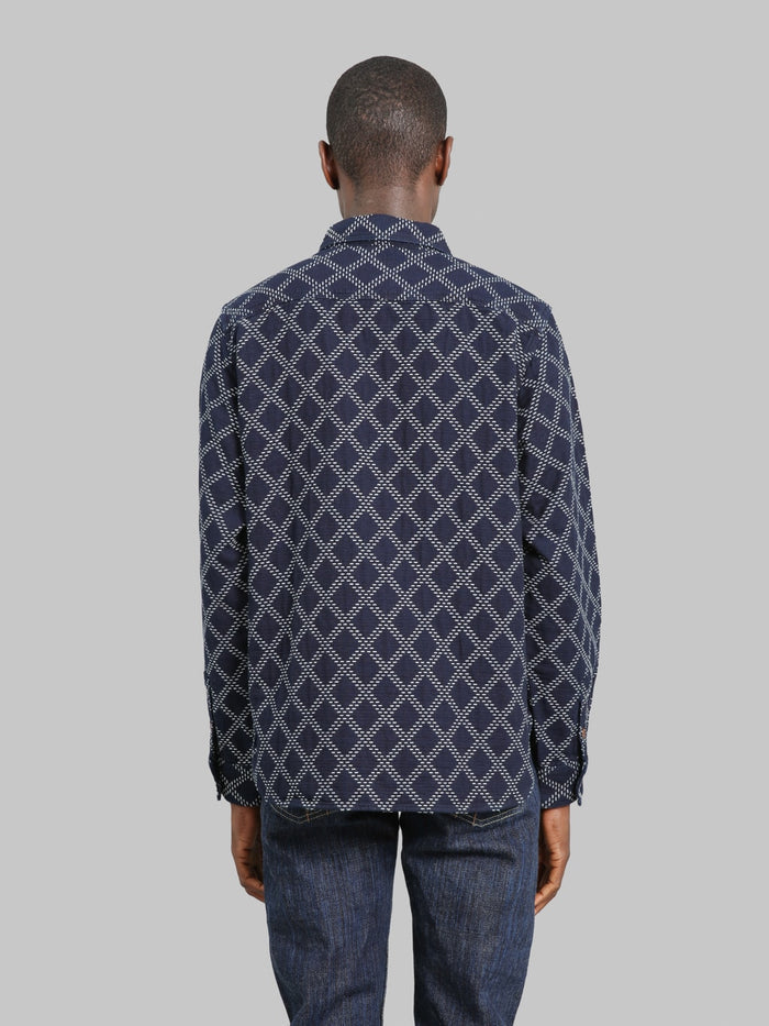 Studio D'Artisan 5728 Indigo Sashiko Dobby Shirt back fit