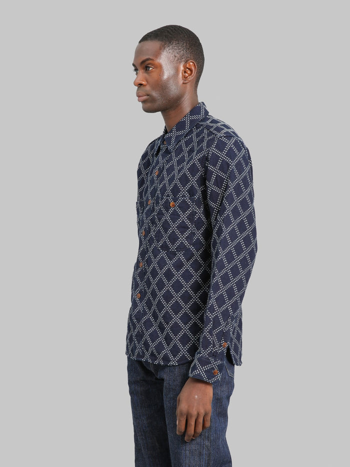 Studio D'Artisan 5728 Indigo Sashiko Dobby Shirt side
