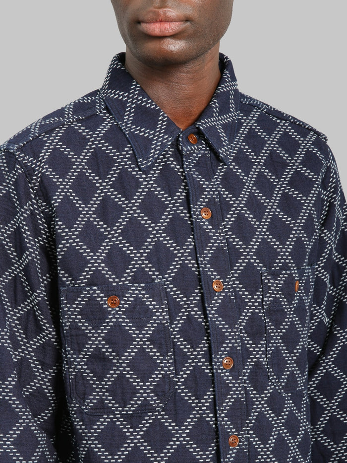 Studio D'Artisan 5728 Indigo Sashiko Dobby Shirt chest