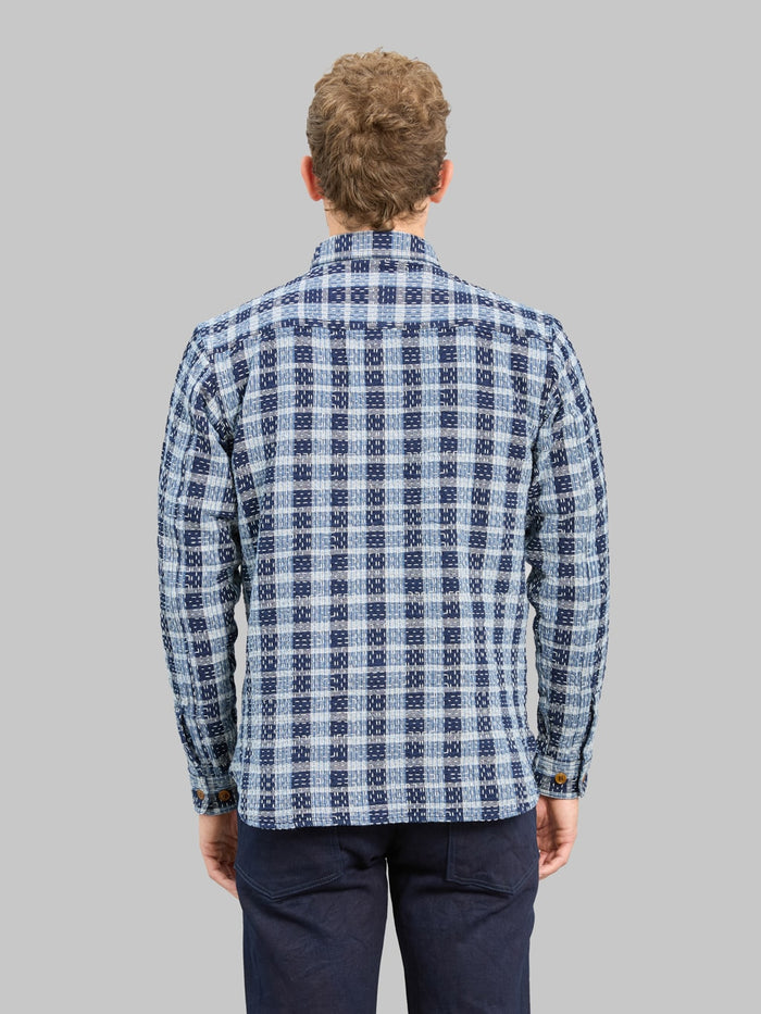 Studio D'Artisan 5737 Indigo Plaid Noragi Boro Sashiko Work Shirt