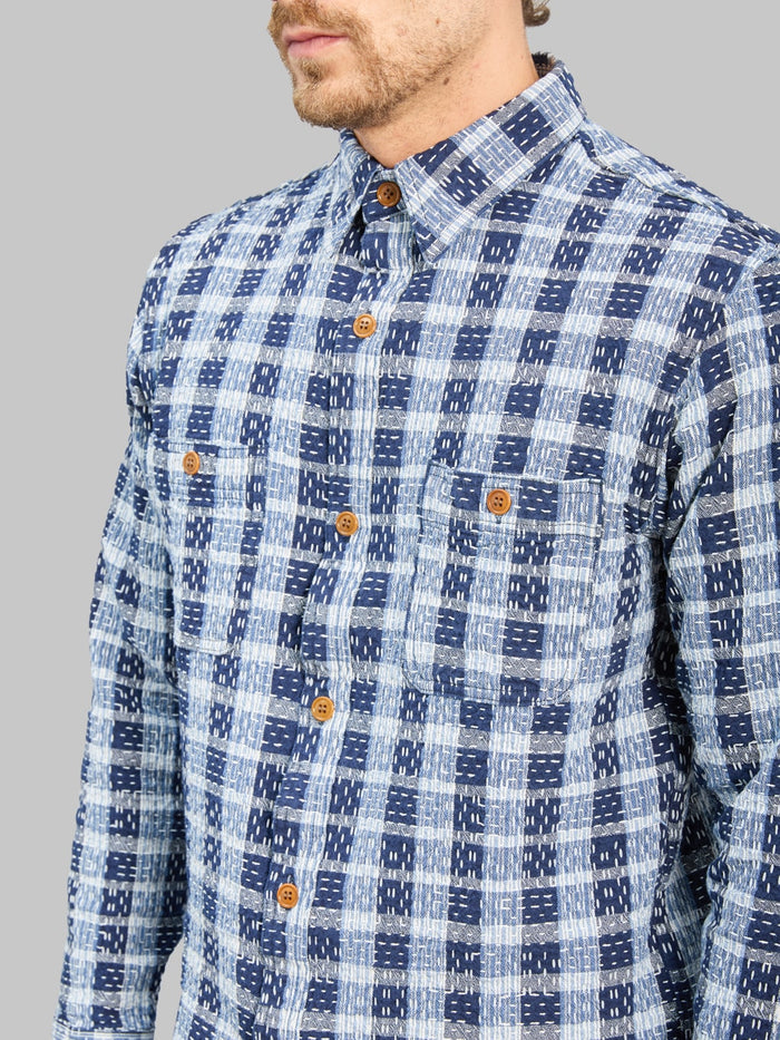 Studio D'Artisan 5737 Indigo Plaid Noragi Boro Sashiko Work Shirt