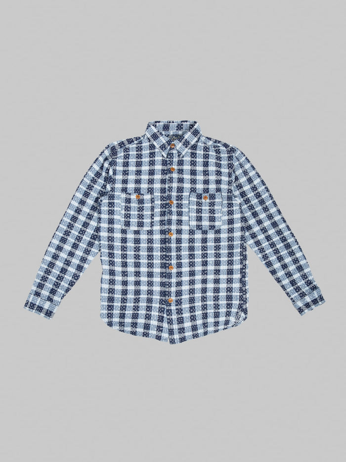 Studio D'Artisan 5737 Indigo Plaid Noragi Boro Sashiko Work Shirt
