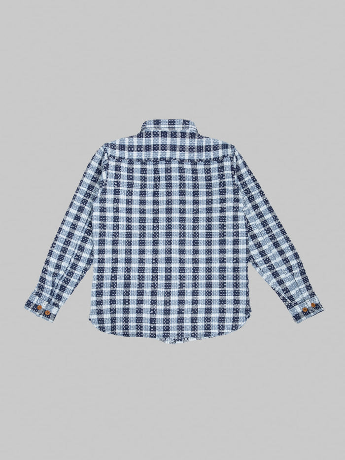 Studio D'Artisan 5737 Indigo Plaid Noragi Boro Sashiko Work Shirt