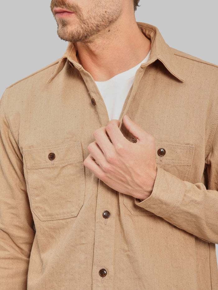 Studio DArtisan 5740 Fox Cotton Work Shirt Brown front details