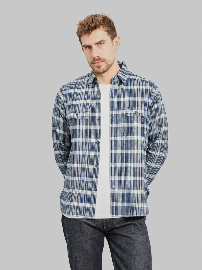 Sugar Cane Fiction Romance 5oz Indigo Check Work Shirt front look