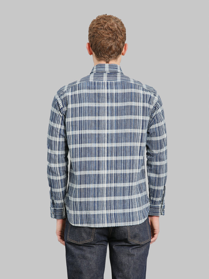 Sugar Cane Fiction Romance 5oz Indigo Check Work Shirt back look
