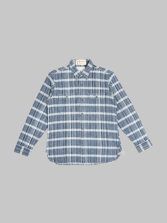Sugar Cane Fiction Romance 5oz Indigo Check Work Shirt front