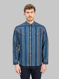Sugar Cane Native American Dobby Stripe Western Shirt Indigo buttoned