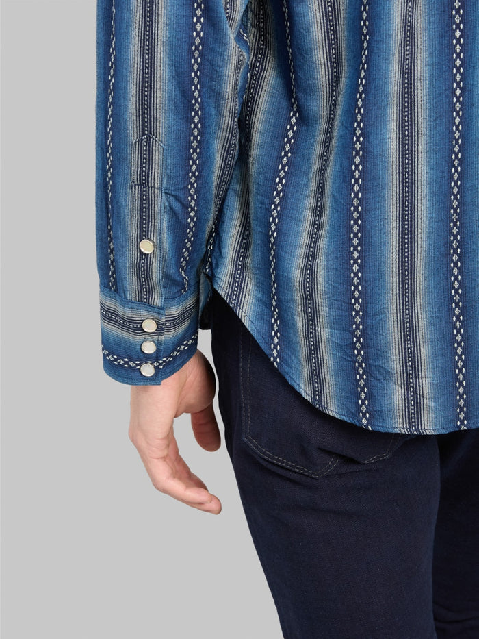 Sugar Cane Native American Dobby Stripe Western Shirt Indigo cuff