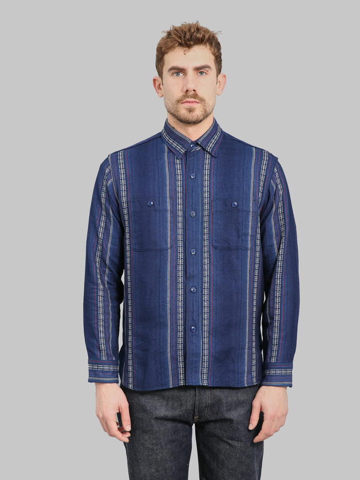 Sugar Cane Native American Indigo Dobby Work Shirt front look