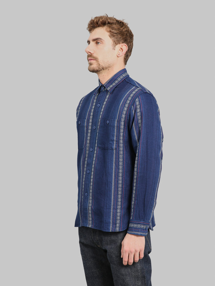 Sugar Cane Native American Indigo Dobby Work Shirt side look