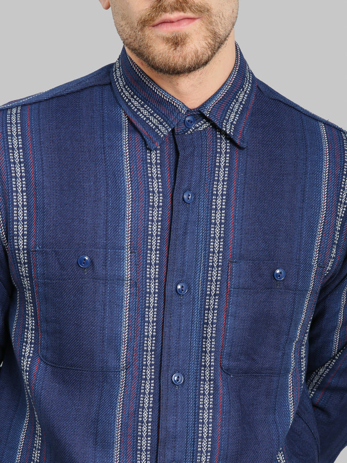 Sugar Cane Native American Indigo Dobby Work Shirt chest pattern detail