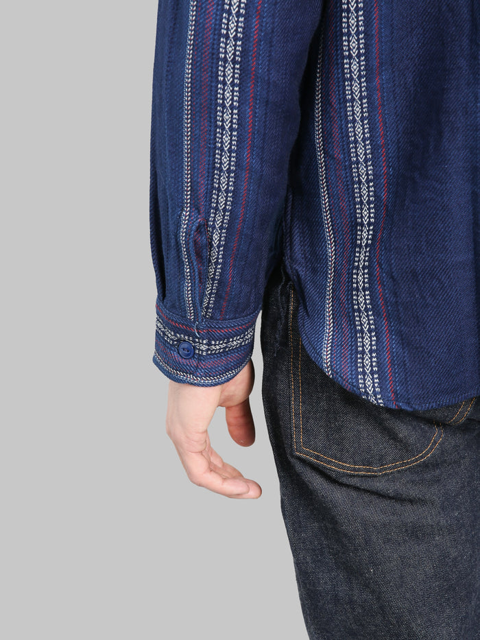 Sugar Cane Native American Indigo Dobby Work Shirt hem sleeve