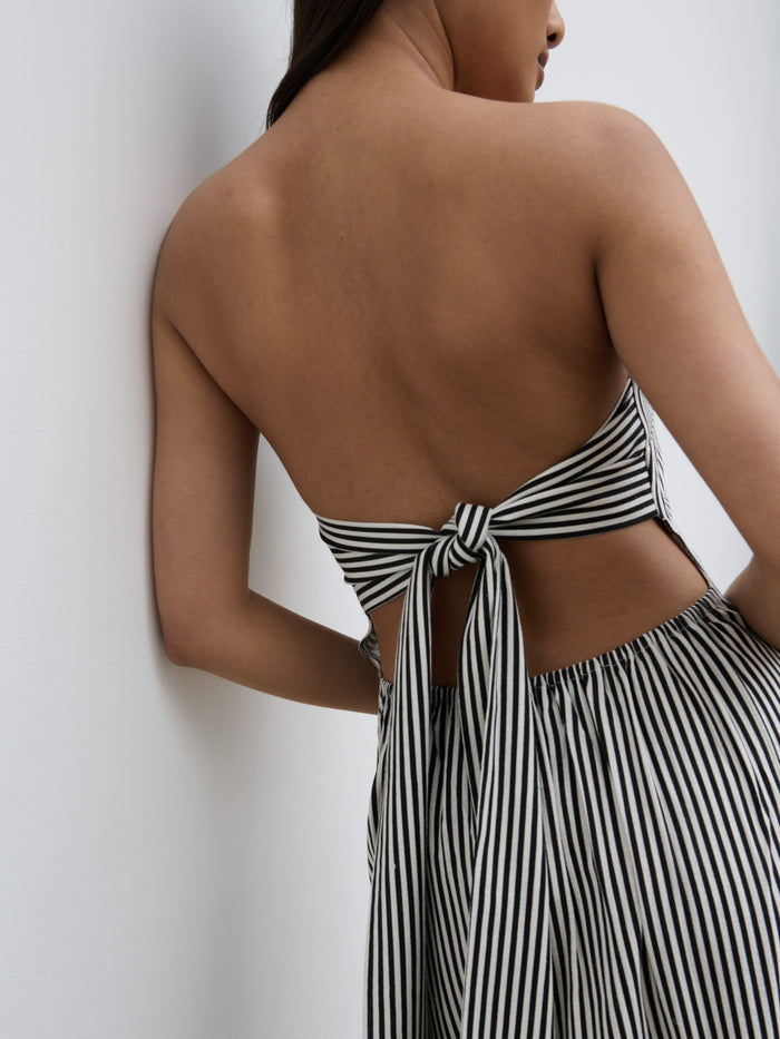 Candy Is 5'6" & Wears Size UK 8|Sunny Striped Bandeau Dress - Stone and Black