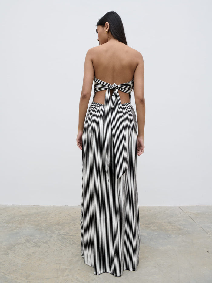 Candy Is 5'6" & Wears Size UK 8|Sunny Striped Bandeau Dress - Stone and Black